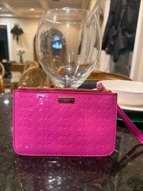Bright Pink Patent Wristlet with GeometricTexture